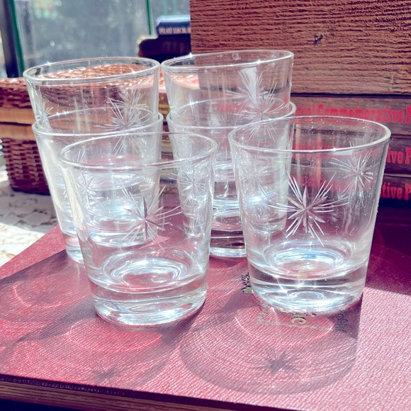 Vintage Dining Vtg Midcentury Atomic Star Burst Etched Glass